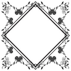 Black white pattern, with decoration flower frame, for vintage cards, banners, posters. Vector