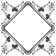 Black white pattern, with decoration flower frame, for vintage cards, banners, posters. Vector