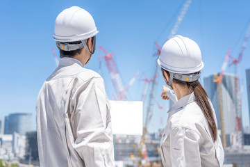 asian engineer worker working in construction site