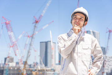 asian engineer worker working in construction site