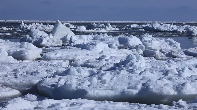 Wide shot of frozen sea, Betsukai, Hokkaido