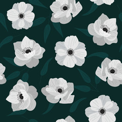 Anemone flowers on green background seamless pattern - 281727384
