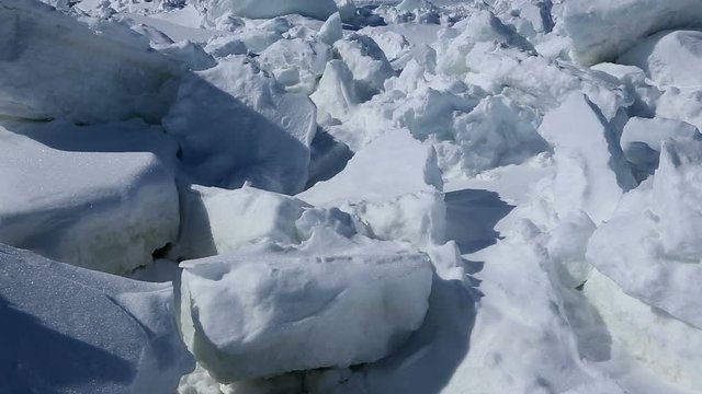 Tilt shot of frozen Sea of Okhotsk, Shari, Hokkaido