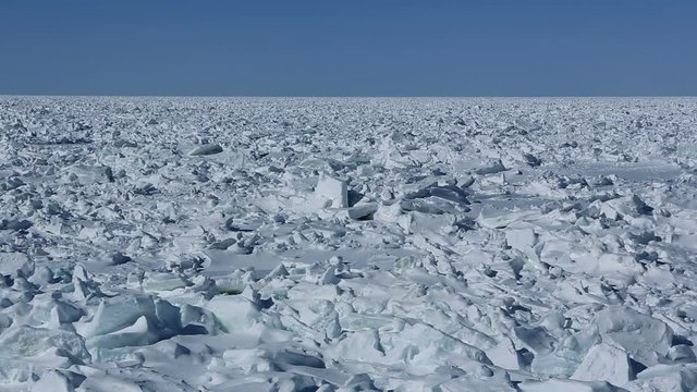Panning shot of frozen Sea of Okhotsk, Shari, Hokkaido