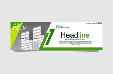 Green abstract corporate business banner template, horizontal advertising business banner layout template 