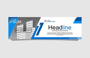 Blue abstract corporate business banner template, horizontal advertising business banner layout template 