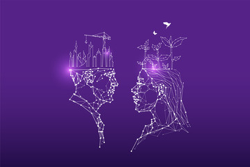 The particles, geometric art, line and dot of engineering