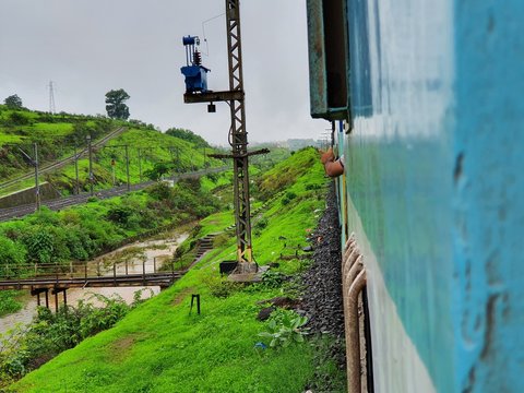 Train On The Railway In Deccan Plateau In India