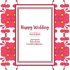 Various shape of beautiful frame, lettering of happy wedding, design of card. Vector