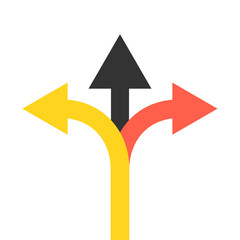 Three arrows pointing in different directions. Choice the way concept. Vector illustration.