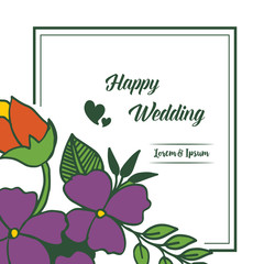 Beautiful wreath frame, pattern of card happy wedding. Vector
