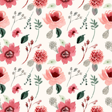 vintage flower watercolor seamless pattern