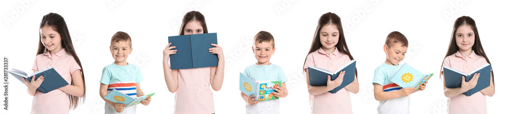 Wall mural Senior man reading book on white background