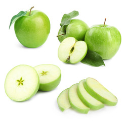 Fresh ripe green apple on white background