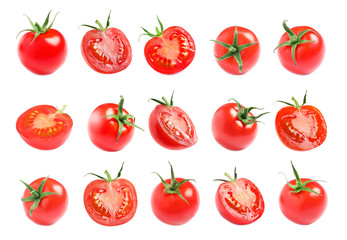 Branch of fresh cherry tomatoes isolated on white