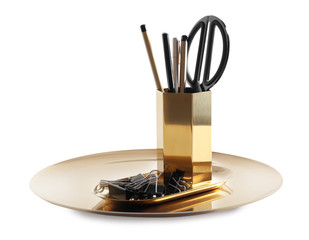 Set of stylish stationery on white background. Interior elements