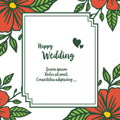 Design card happy wedding, beautiful floral frame, various ornament unique and elegant. Vector