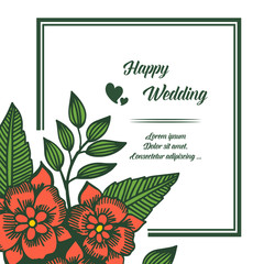 Beautiful wreath frame, vintage style, happy wedding card. Vector