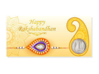 Elegant Rakhi for Brother and Sister bonding in Raksha Bandhan festival from India in vector greeting background