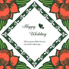 Beautiful wreath frame, vintage style, happy wedding card. Vector
