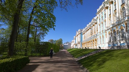 Catherine Palace and park in Pushkin (Tsarskoye Selo), located in the suburb of St. Petersburg, Russia. A favorite place for excursions and travel of tourists. The architect Rastrelli