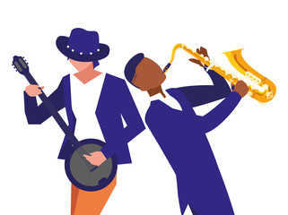 two male musicians musical instruments