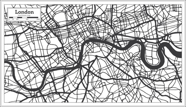London England City Map in Retro Style in Black and White Color. Outline Map.