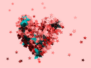 pink stars glitter heart on white background