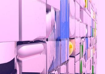 Obraz premium Abstract background with 3d figures and glitch effect. 3D illustration