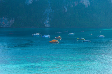 Fototapeta na wymiar Travel vacation background Tropical island with resorts Phi-Phi island Krabi Province Thailand