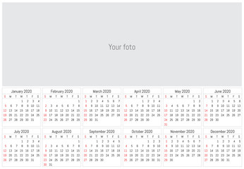 2020 wall calendar. Vector simple design