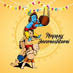 Celebrate illustration of banner, card poster for Lord Krishna in Happy Janmashtami festival of India ,Shri Krishan Janmashtami