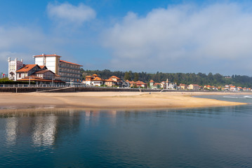 Panorama of Ribadesella village and Santa Marina beach, Asturias, Spain