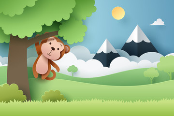 Paper craft of Monkey and forest - 281739715