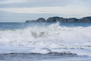 White ocean waves in San Francisco Bay