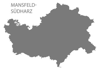 Mansfeld-Suedharz grey county map of Saxony Anhalt Germany DE