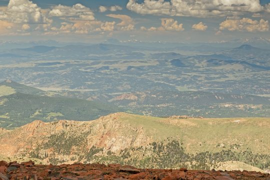view from Pikes Peak summit near Colorado Springs in Colorado