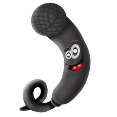 cute cartoon black microphone on white background, illustration