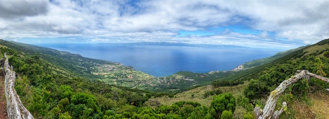 Fototapeta na wymiar panorama view over Prainha - Pico Island, Azores - Portugal with São Jorge in Background