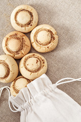 Fresh homemade cookies spilled out of bag. Round sweet shortbreads.