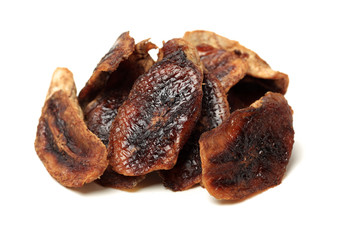 Dried bananas on white background