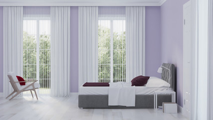 Modern house interior. Bedroom interior. 3D rendering.