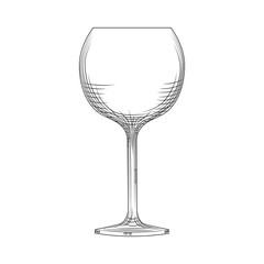 Hand drawn empty wine glass sketch. Engraving style.