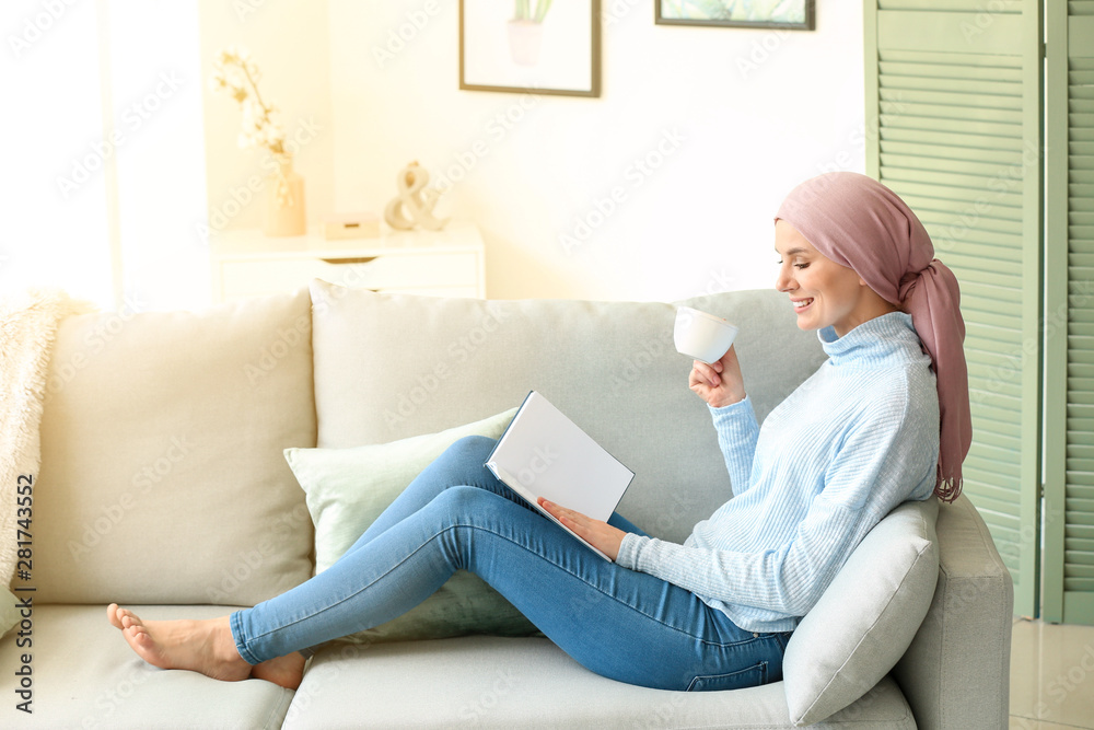 Poster Woman after chemotherapy resting at home