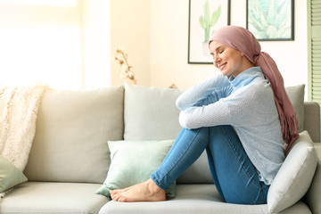 Woman after chemotherapy resting at home