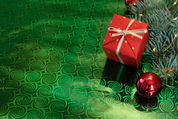 Merry Christmas and Happy New Year on green background
