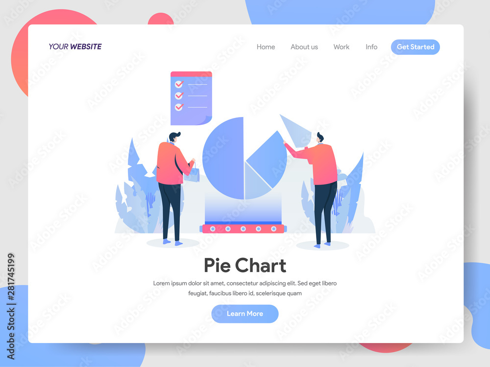 Poster landing page template of pie chart illustration concept. modern design concept of web page design fo