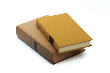 vintage old hardcover books on white background