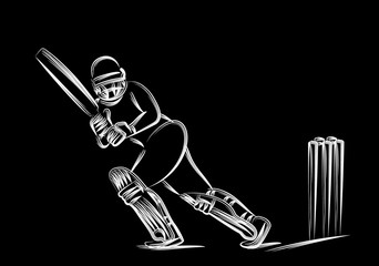 Concept of Batsman Playing Cricket  - championship, Line art design Vector illustration.