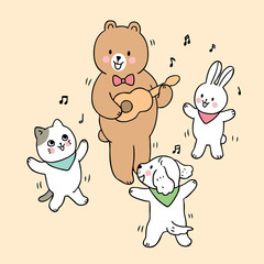 Cartoon cute back to school animals  in  music class vector.